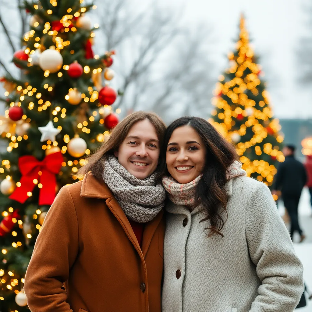 The man and his woman near christmass tree