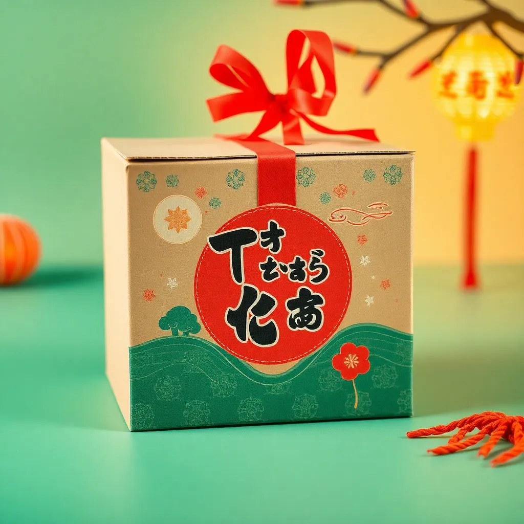 the design of the tea label on a cardboard box is New Year's