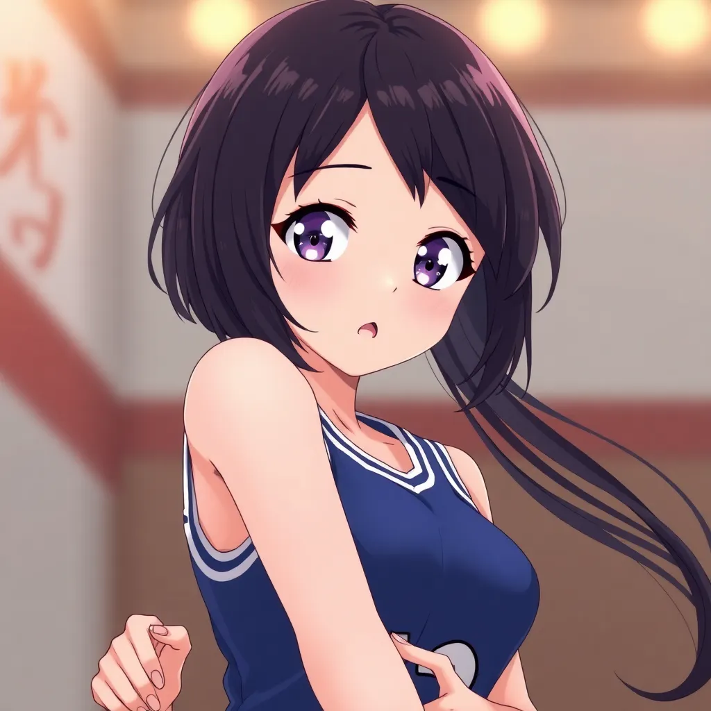 One Girl、Basketball Uniform、One Curl Bob Cut, Highest quality、Black Hair、Japanese Moans、Big Breasts、surprised、(Long Bangs:1.6)、comics. masterpiece, best quality, 8k resolution, trending on pixiv, illustration, official art, (breathtakingly gorgeous anime girl:1.3), (ultra-detailed, expressive eyes:1.8), captivating gaze, intricate irises and pupils, sparkling eye reflections, long, elegant eyelashes, meticulously drawn eyelashes, flowing hair, delicate, elegant fingers, five fingers, anatomically correct hands, intricate hand details, visible pores, subtle skin texture, (vibrant, harmonious color palette:1.2), professional anime art, cinematic lighting, soft lighting,  sharp focus, stunning, beautiful,  emotive,  whimsical, enchanting, storybook illustration.