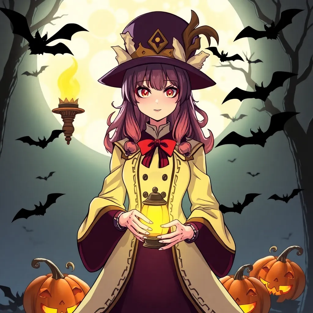 Doctor Elise: The Royal Lady with the Lamp main character in halloween style with pumpkins and bats