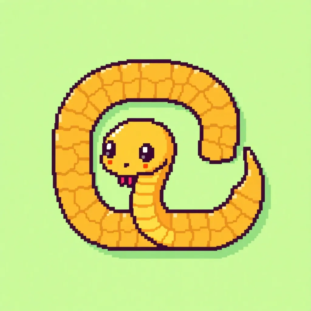 a pixel snake game icon ,green, Q,cute