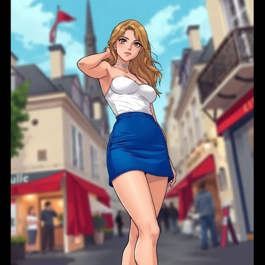 A Sexy Woman with blue miniskirt in France 