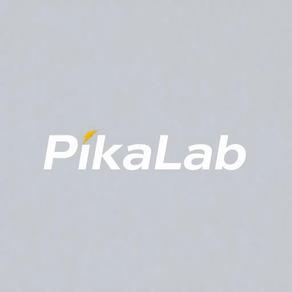 Design a logo for "PikaLab" in a minimalist and futuristic style. The text "PikaLab" should be done in sleek lines with sharp, angular fonts, featuring a small yellow lightning bolt subtly integrated into the text or hovering over the letter "i." The logo should look modern and energetic, primarily using white and light gray tones with minimal bright accents, conveying a sense of innovation and lab precision.