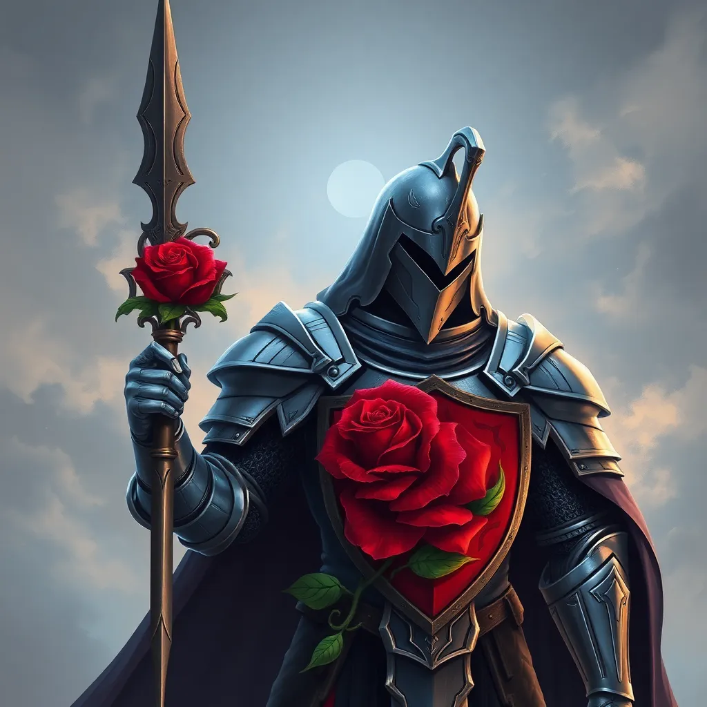 Fantasy knight with red rose emblem