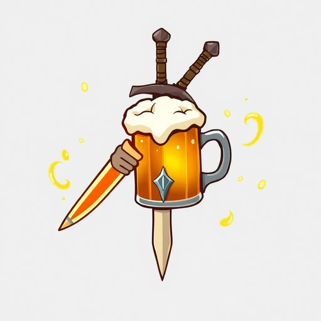 Magic, sword and beer mug icon, fantasy