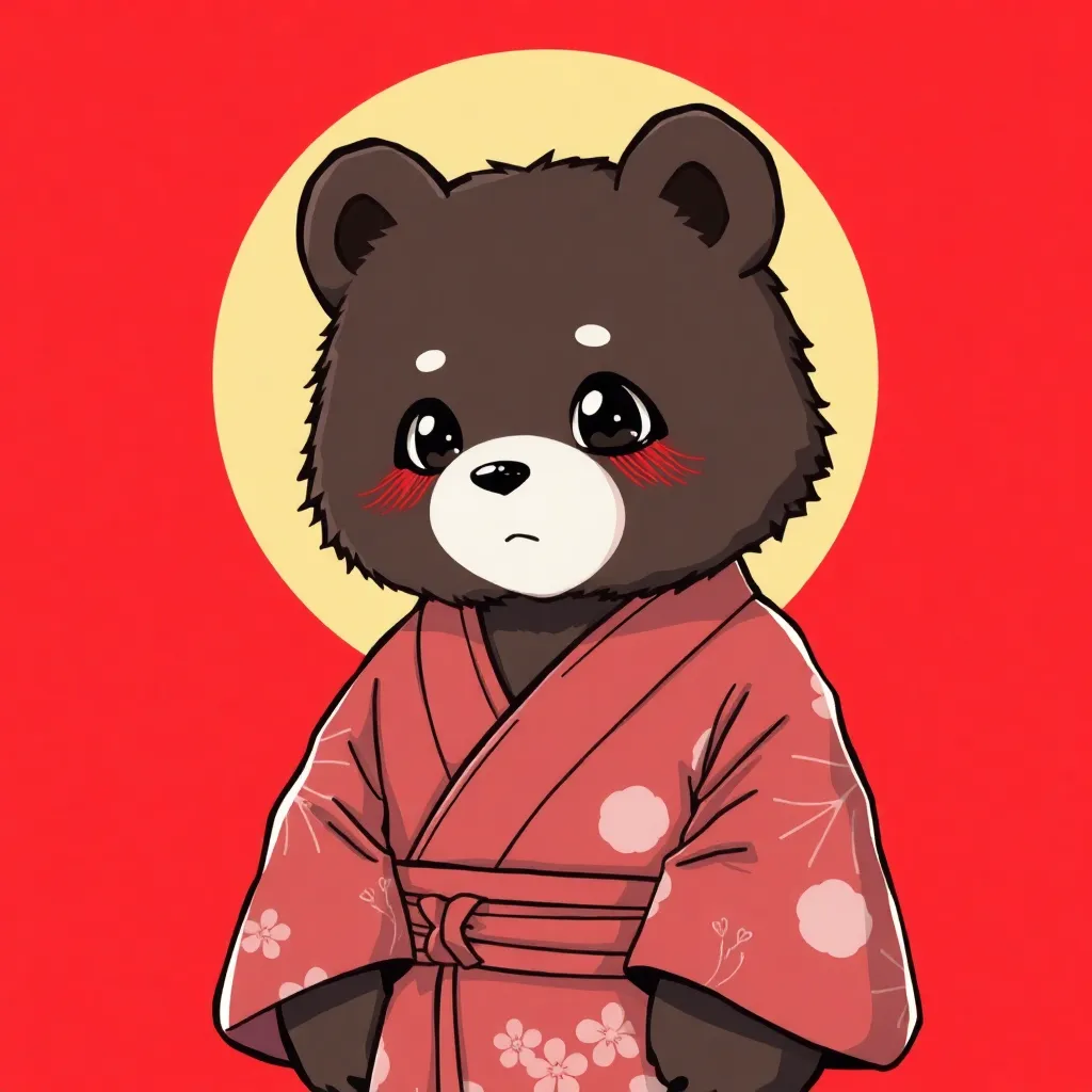 a anime bear wearing kimono