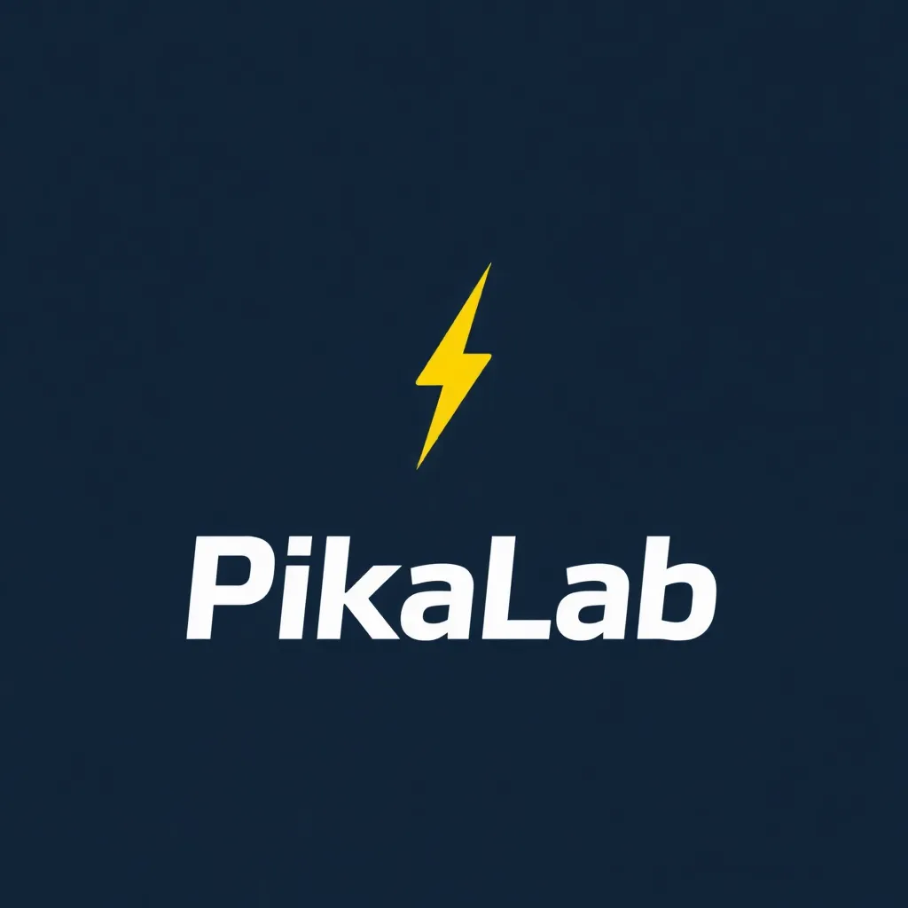 Design a logo for "PikaLab" in a minimalist and futuristic style. The text "PikaLab" should be done in sleek lines with sharp, angular fonts, featuring a small yellow lightning bolt subtly integrated into the text or hovering over the letter "i." The logo should look modern and energetic, primarily using white and light gray tones with minimal bright accents, conveying a sense of innovation and lab precision.