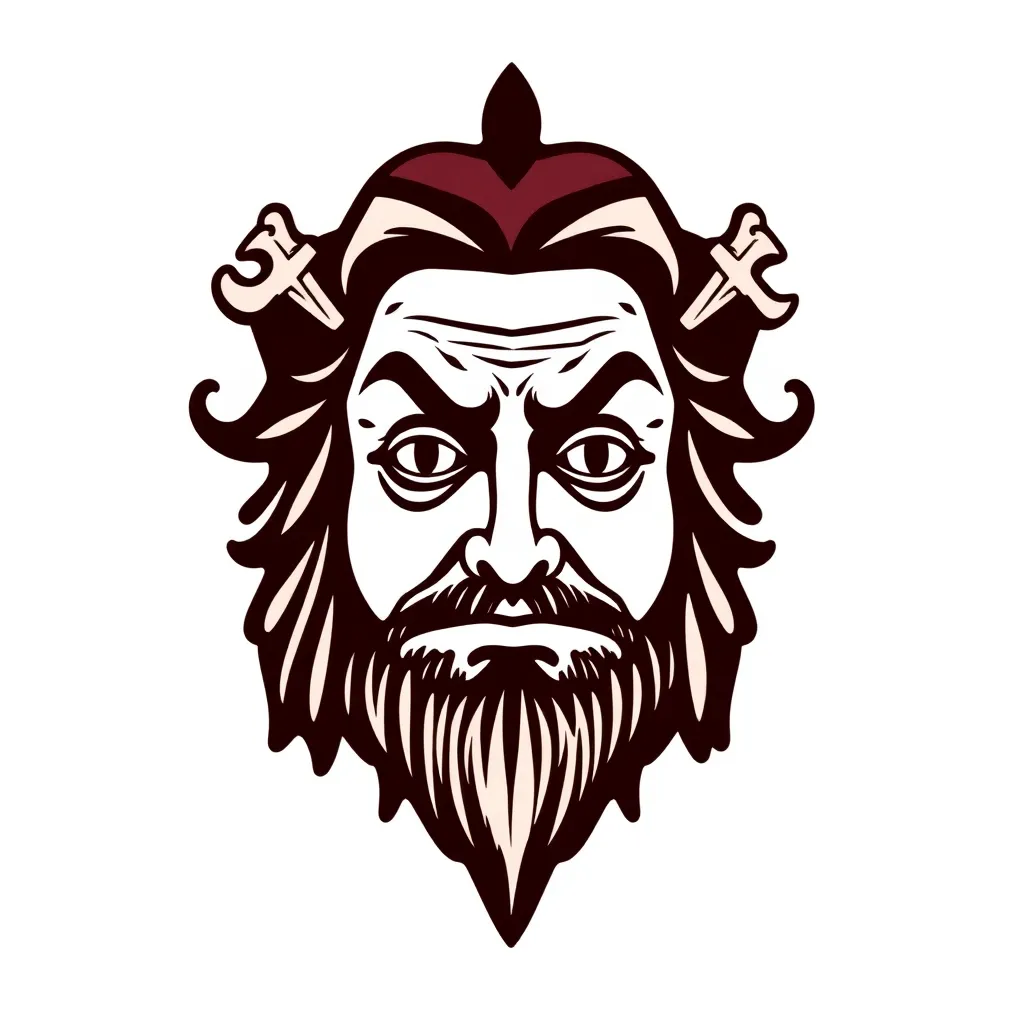 strange logo with black and maroon shade
logo representing facial expressions and tools of the 17th century