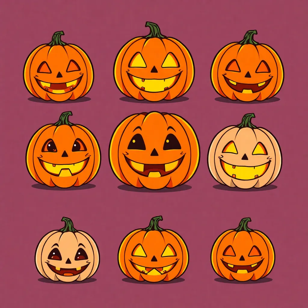 Halloween, cute pumpkin lanterns, 12 different expressions