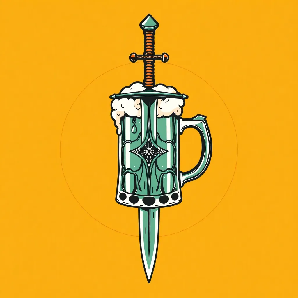 Sword and beer mug badge, fantasy