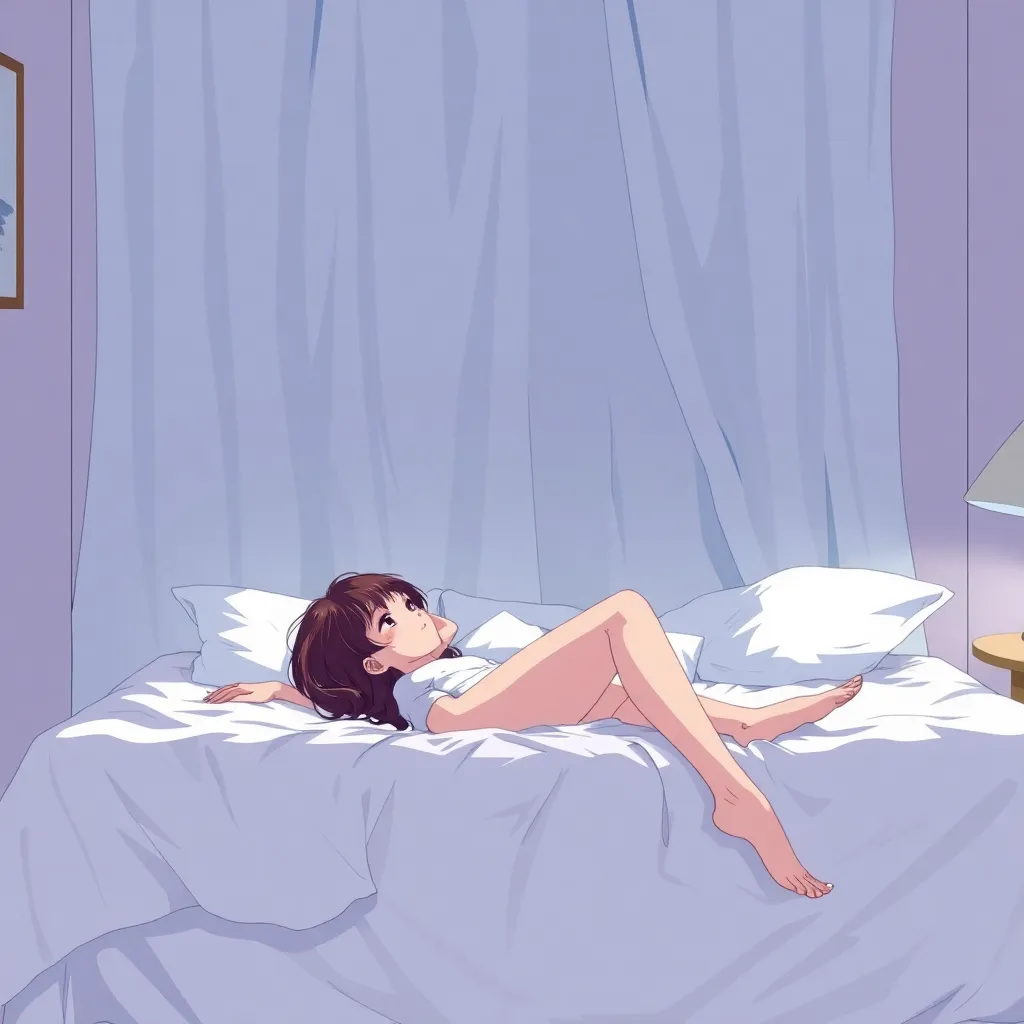 girl in the bed, in full length, barefoot