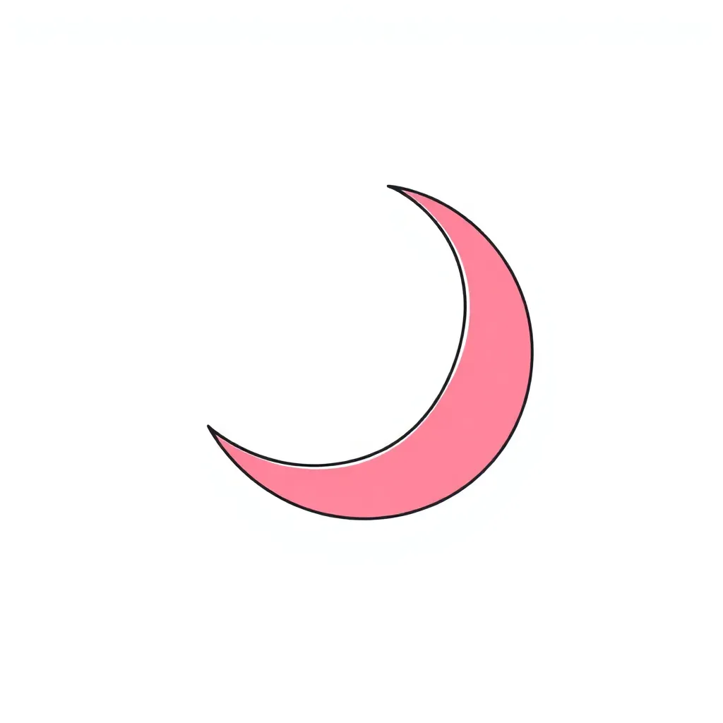 cartoon-style crescent moon in pink tones on a white background icon