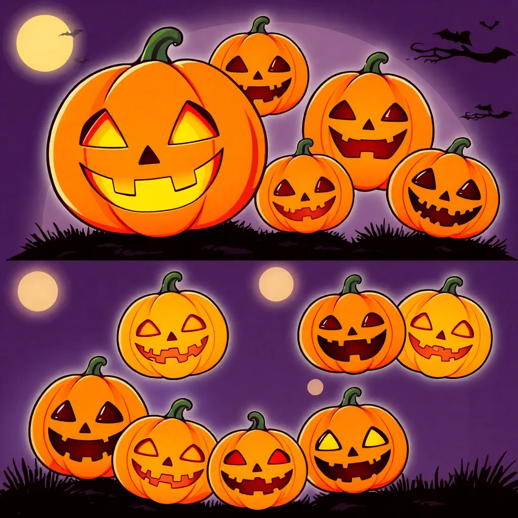 Halloween, cute pumpkin lanterns, 12 different face