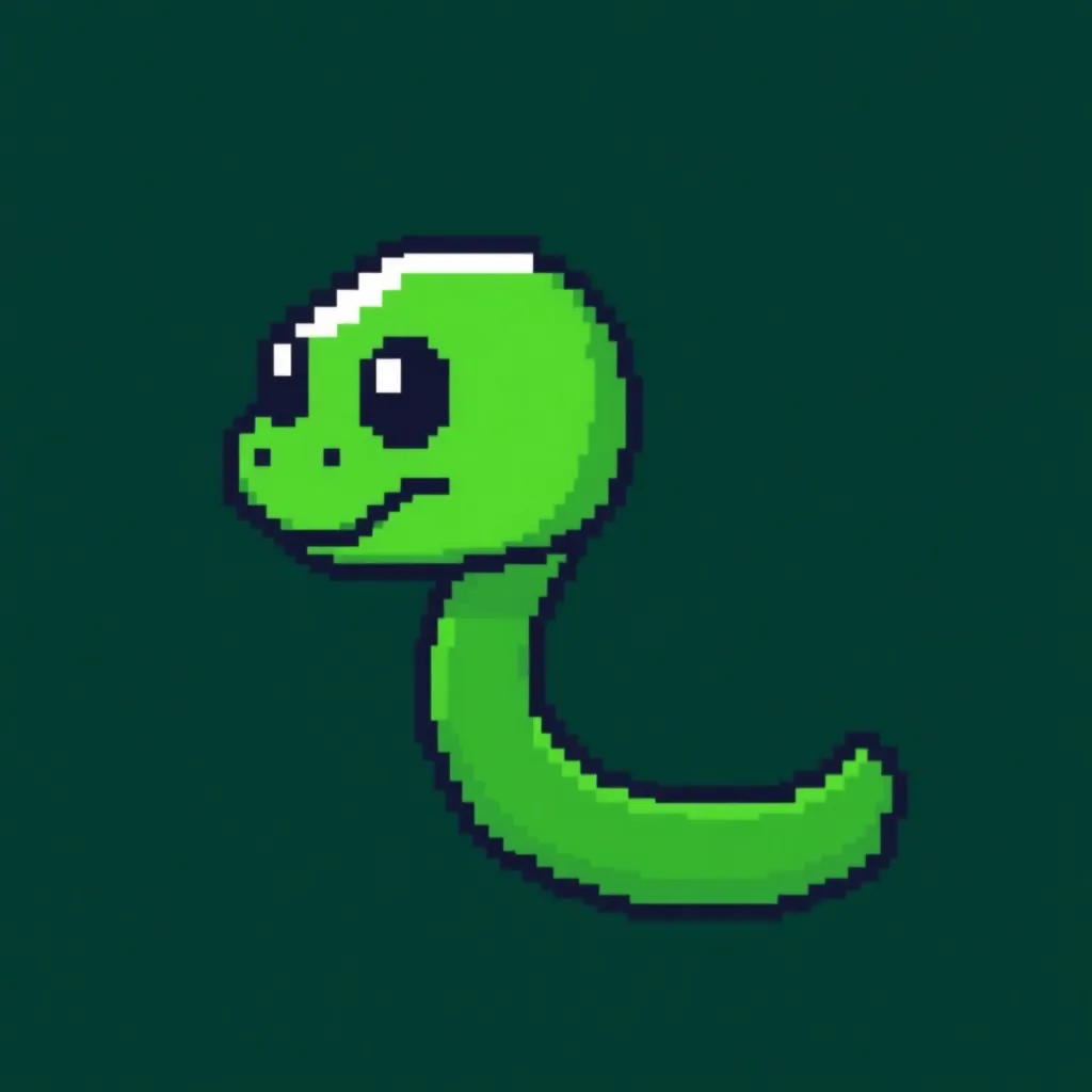 a pixel snake game icon ,green, Q,cute
