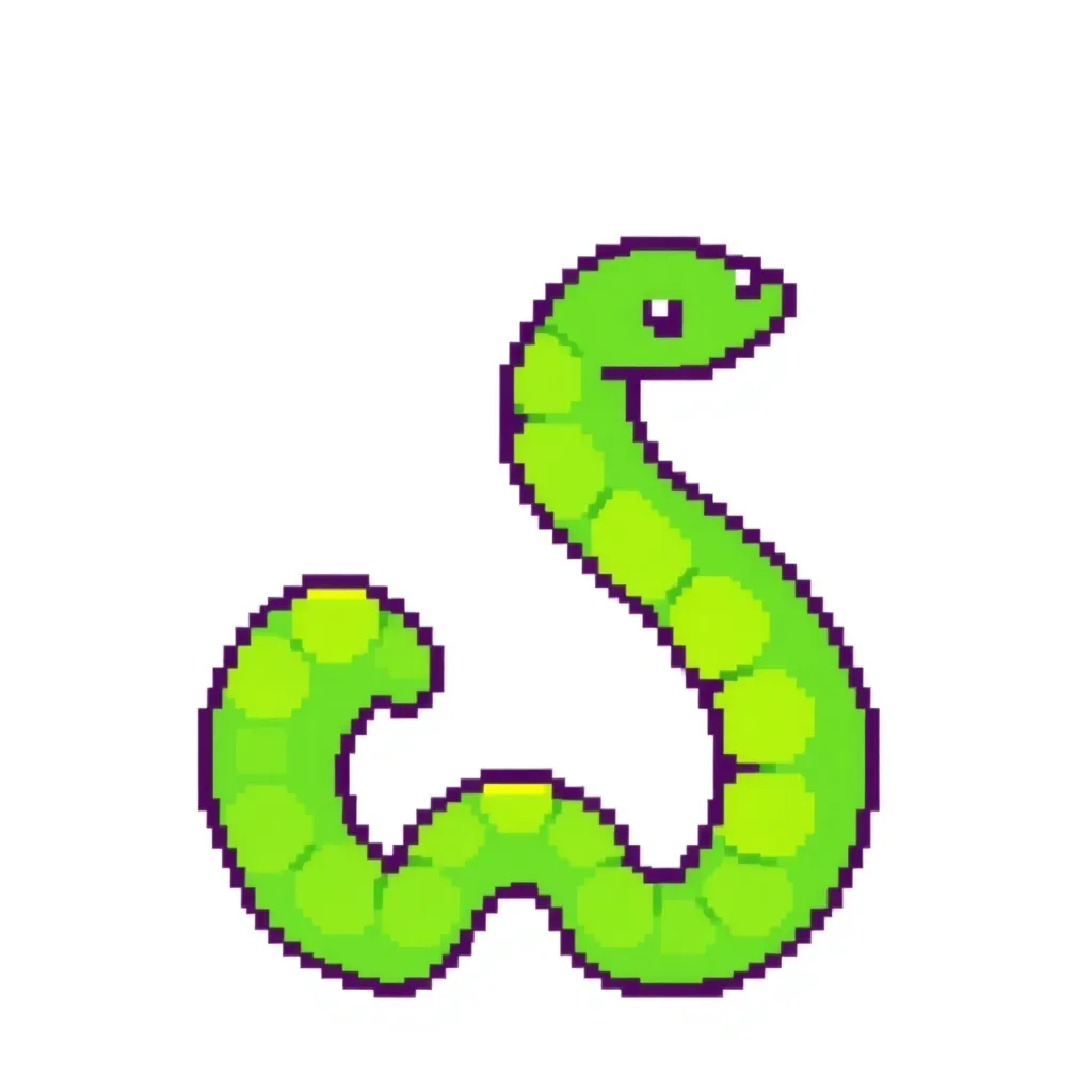 a pixel snake game icon ,green, Q,cute