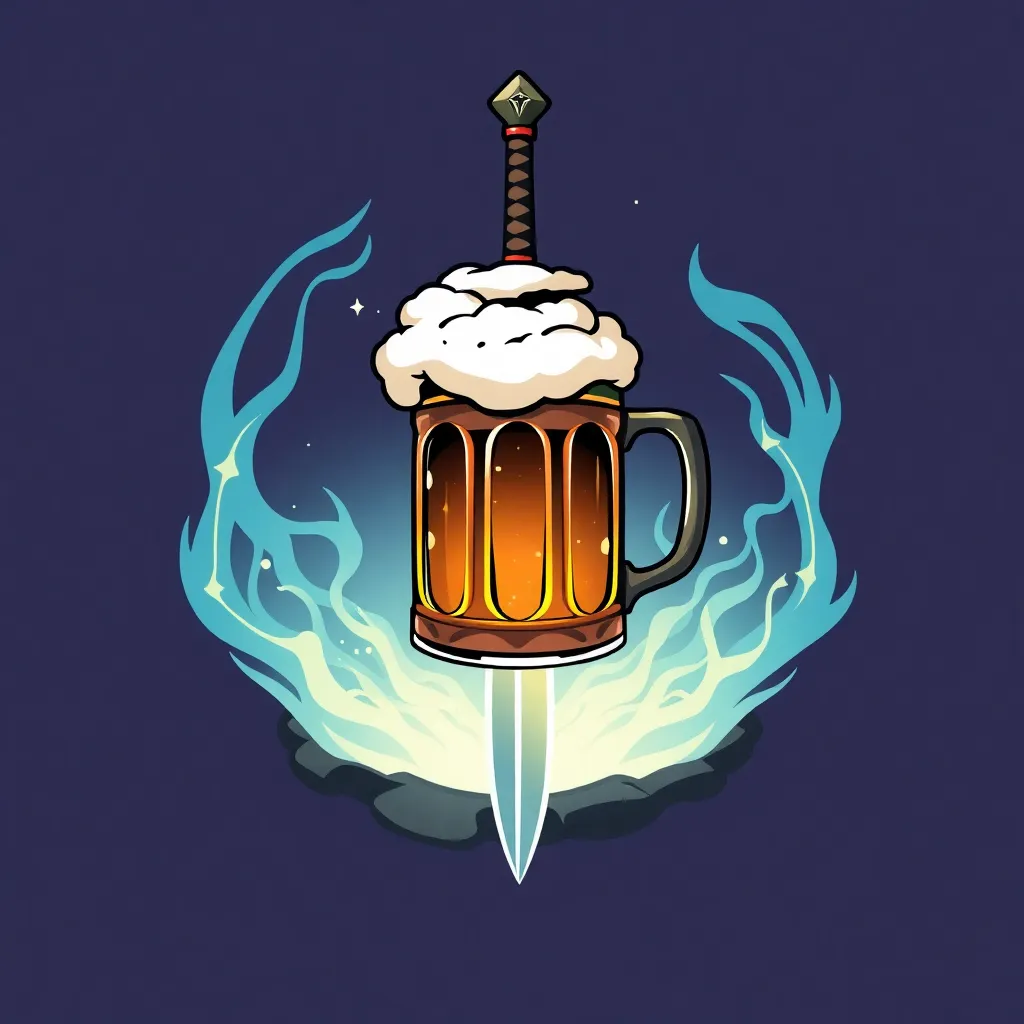 Magic, sword and beer mug icon, fantasy