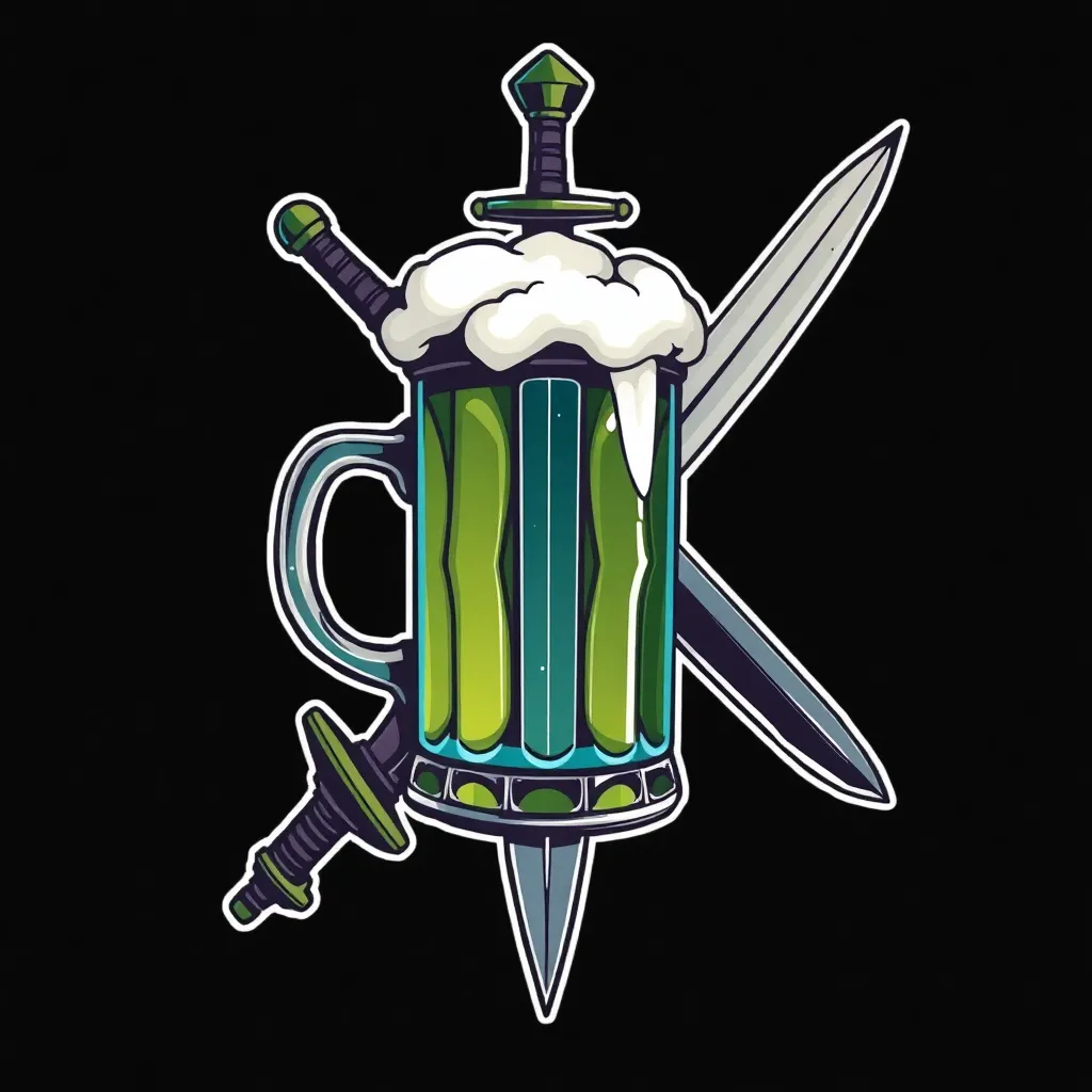 Sword and beer mug badge, fantasy