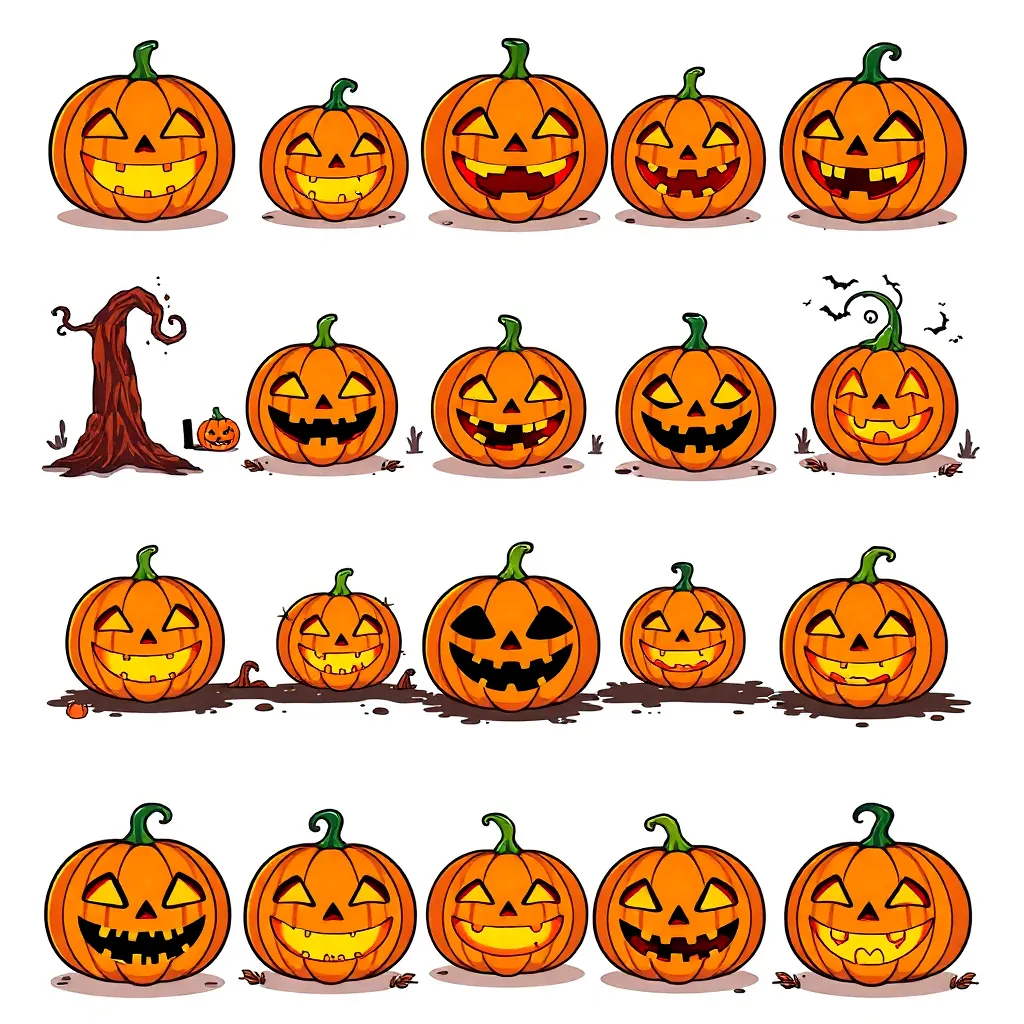 Halloween, cute pumpkin lanterns, 12 different 