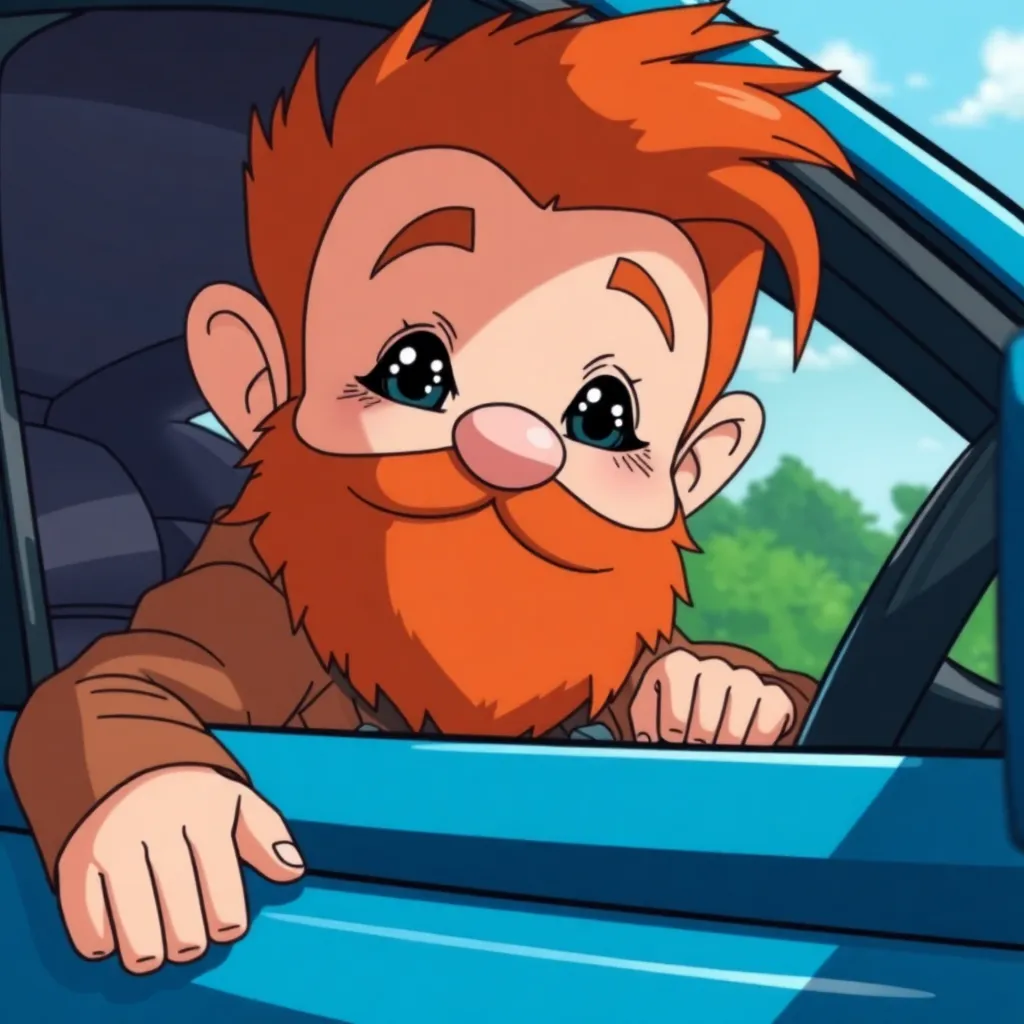 anime cute dwarf andrew with ginger beard in blue car gaping his anal
