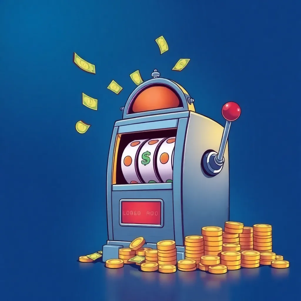 Slot machine with money pouring out of it