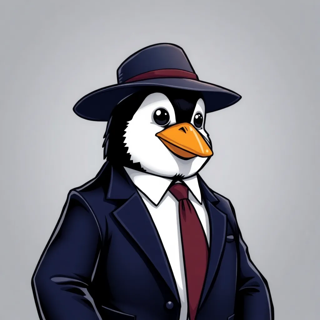 A penguin in office suit