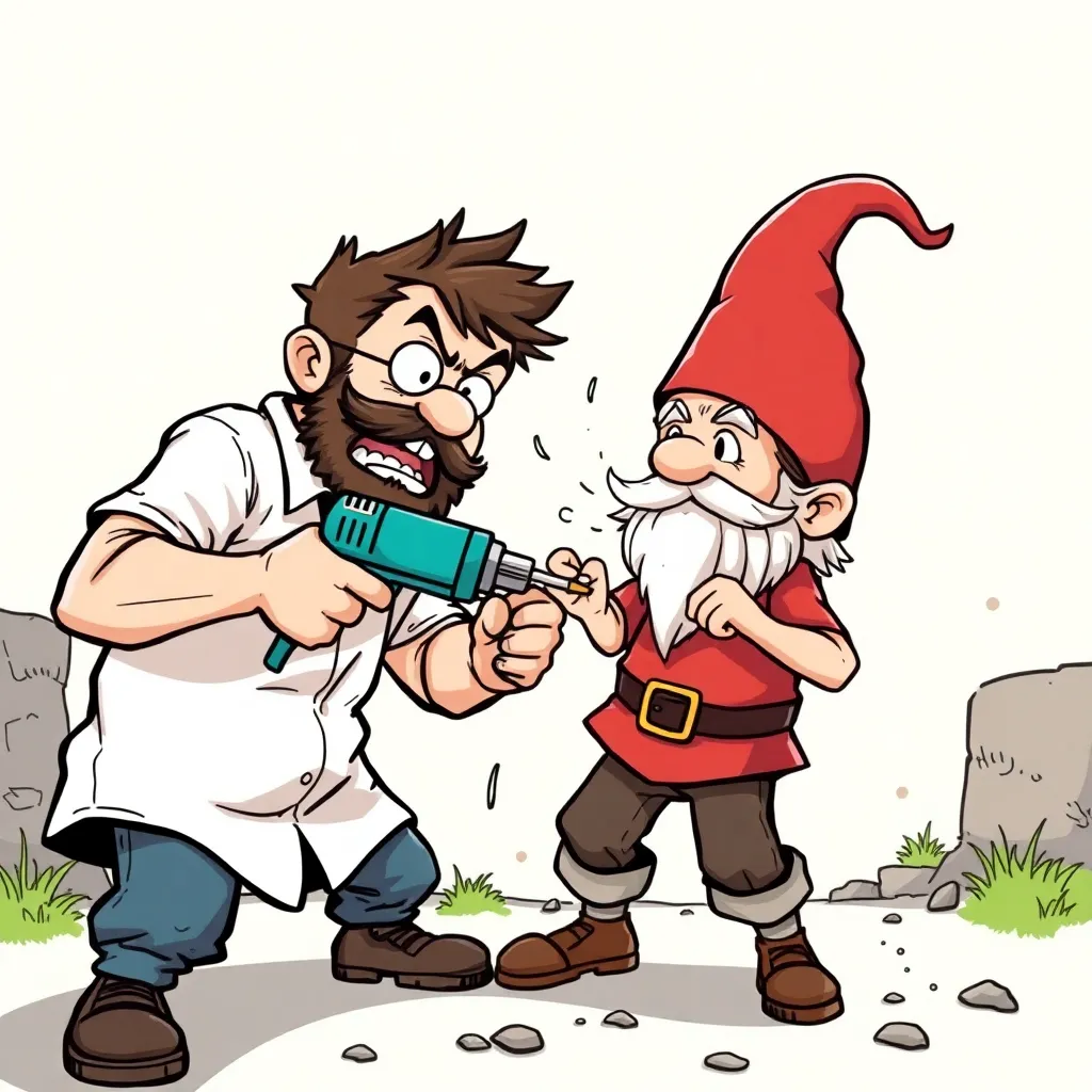 Georgiy the system administrator vs Andrew the gnome fighting with drills